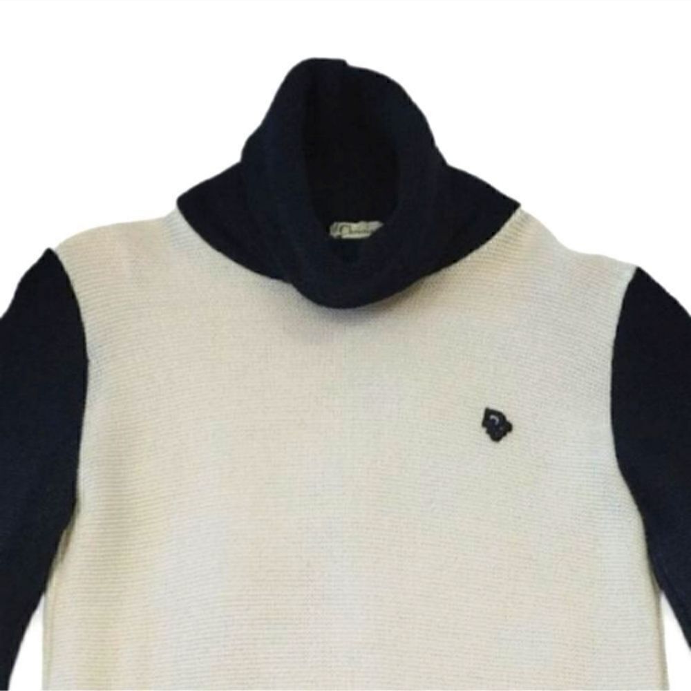 Vintage 60s Christian Dior London Colorblock Turtleneck Sweater in Cream/Black - Picture 8 of 16